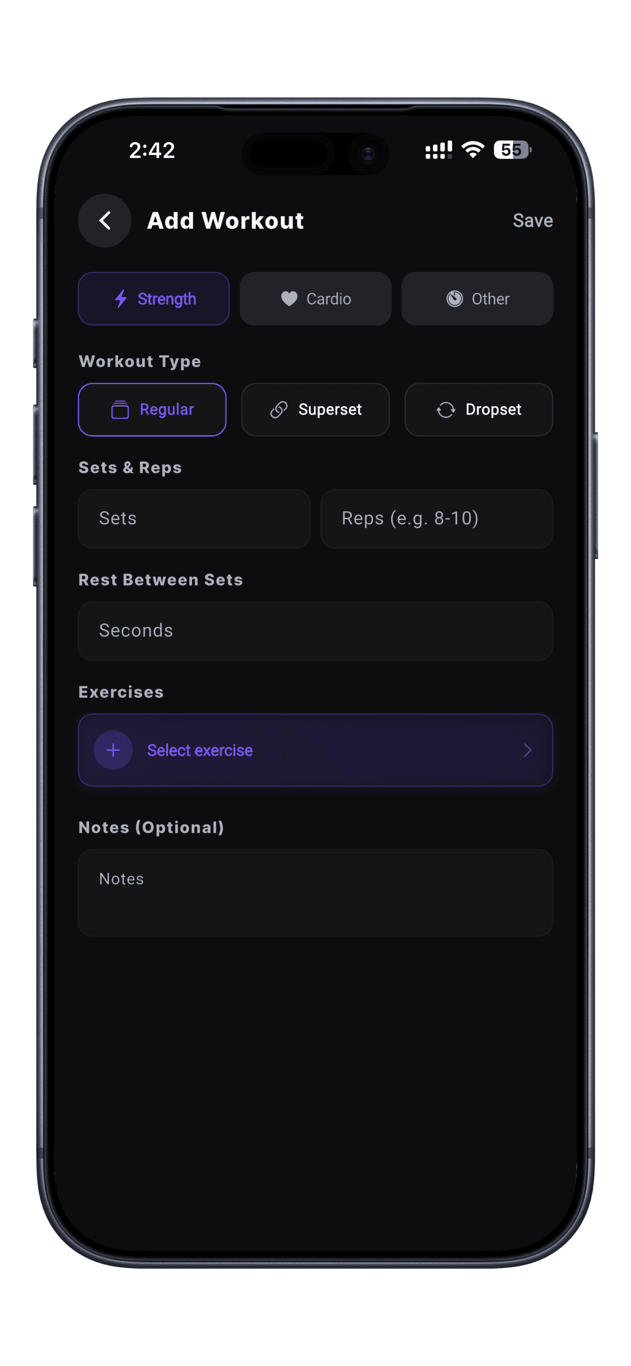Advanced Workout Creator - Build any workout - strength, cardio, recovery, stretches & warmups. Support for supersets, dropsets, and all exercise types with custom sets and reps